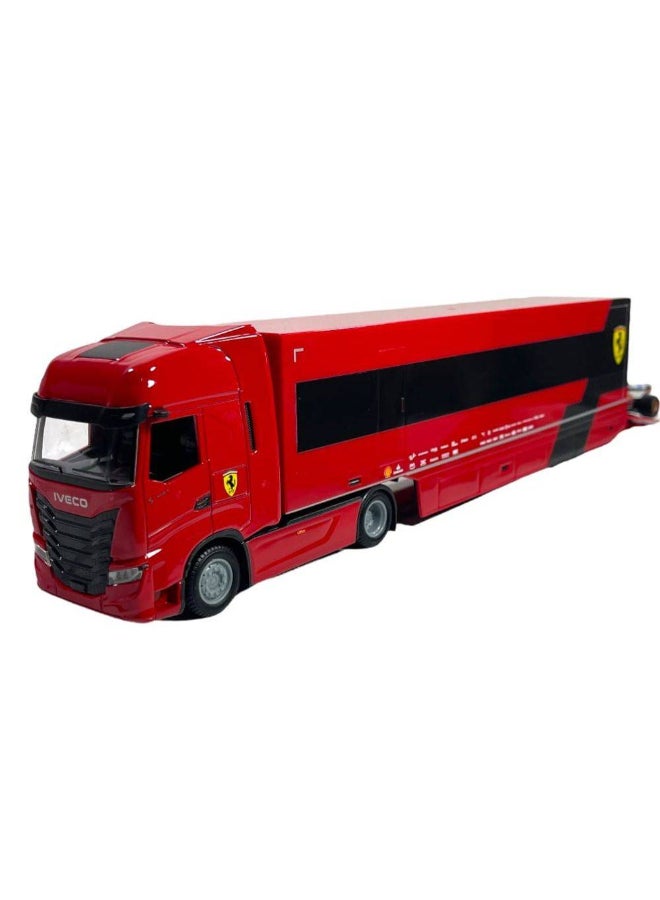 Bburago Iveco S-Way 570 Racing Hauler with Ferrari SF-24 Die-cast Car (1:43, Red) - Image 2